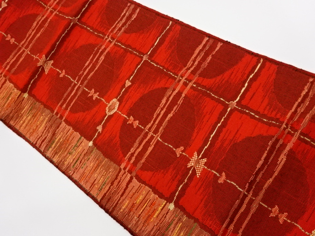 JAPANESE KIMONO / VINTAGE NAGOYA OBI / TSUMUGI / WOVEN ABSTRACT & GRID